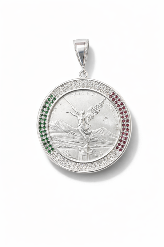 Dije Onza Libertad Plata .999 con Bisel Tricolor Zirconia