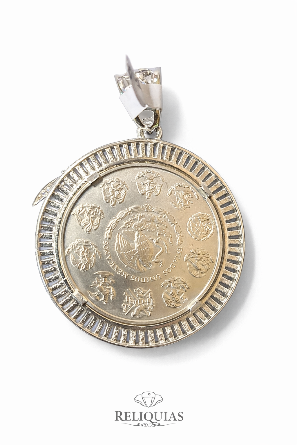 Dije Onza Libertad Plata .999 con Bisel Santa Muerte