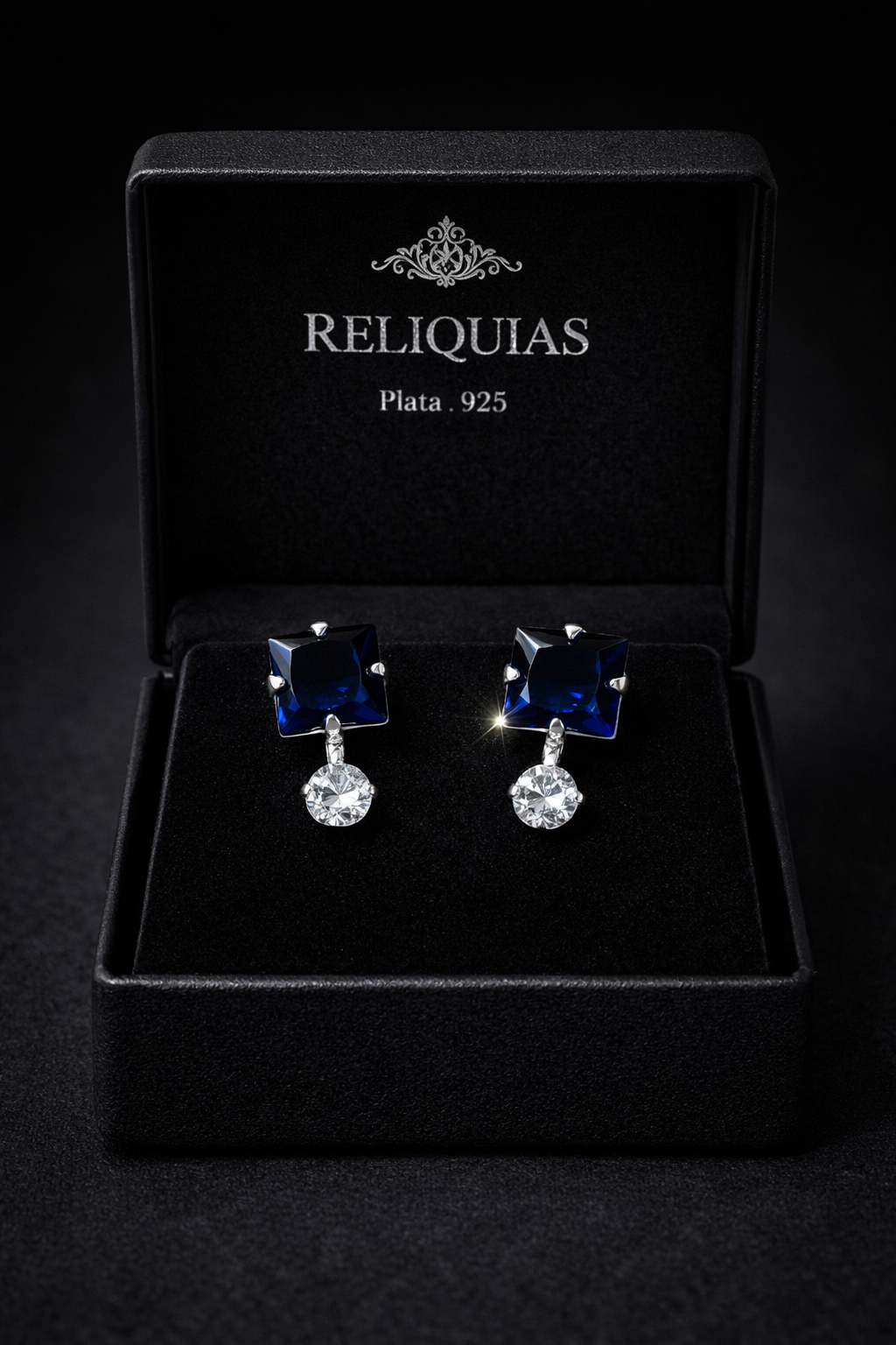 Aretes Plata .925 Zirconia Corte Cuadrado Elegante – Doble Piedra Colgante