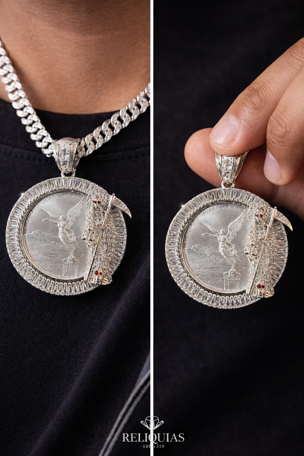 Dije Onza Libertad Plata .999 con Bisel Santa Muerte
