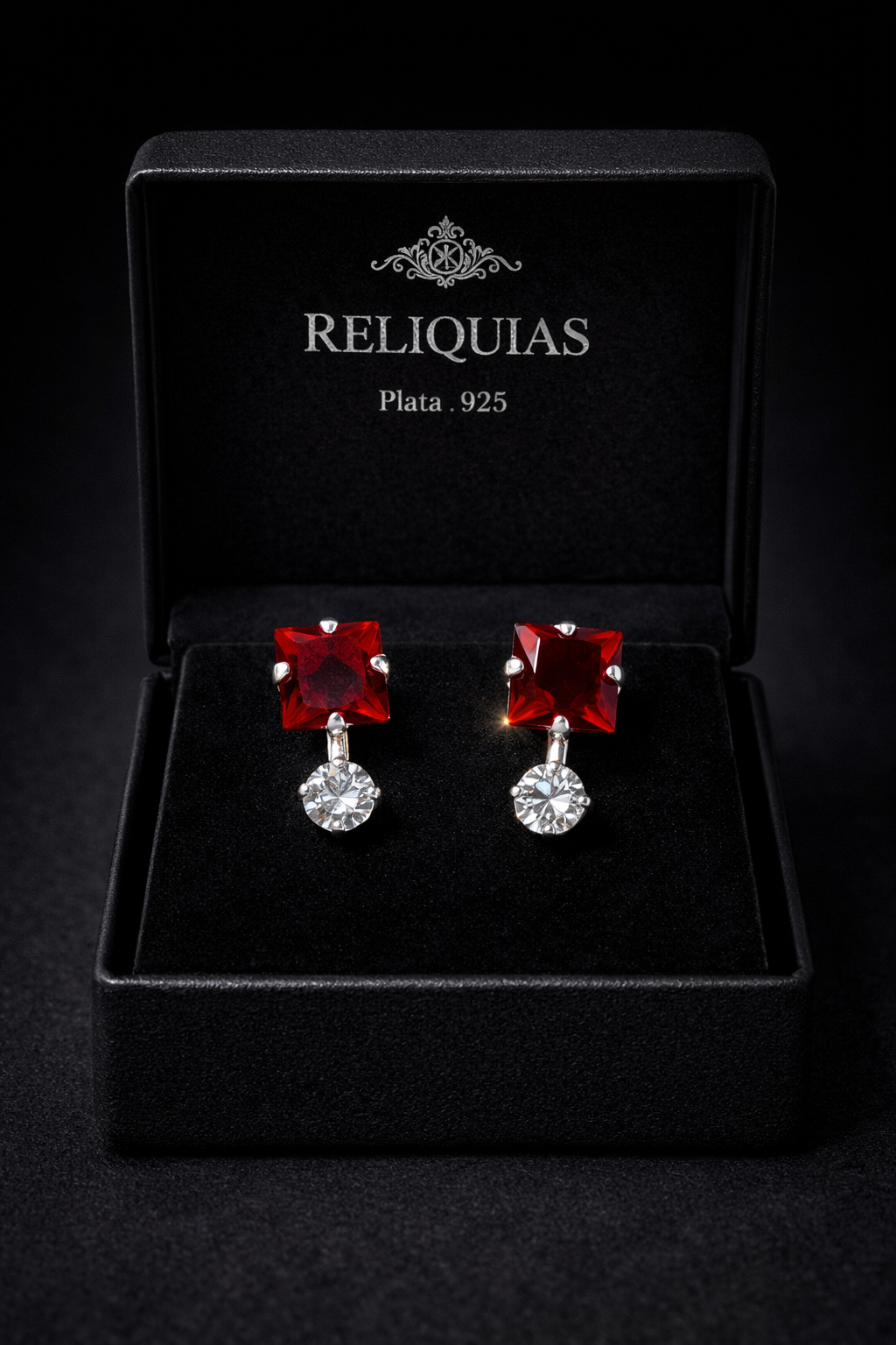 Aretes Plata .925 Zirconia Corte Cuadrado Elegante – Doble Piedra Colgante