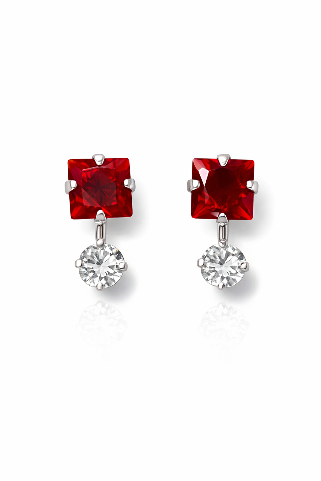 Aretes Plata .925 Zirconia Corte Cuadrado Elegante – Doble Piedra Colgante